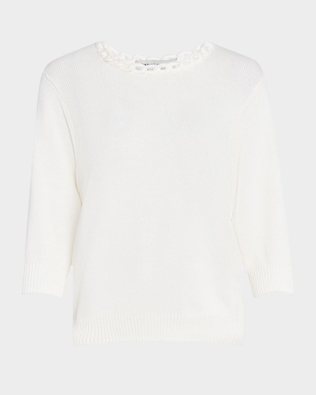 Crochet-Trim Cotton Crewneck Sweat